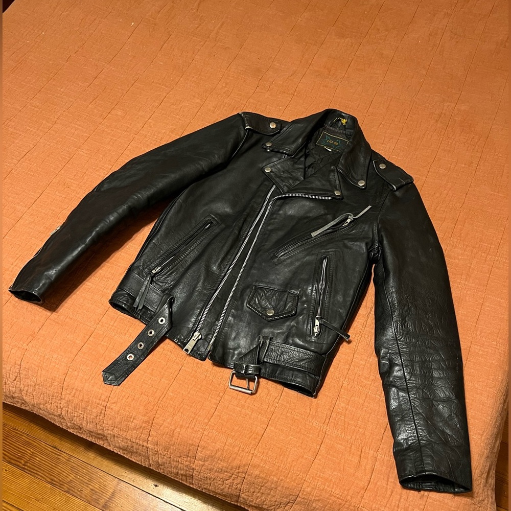 Badass black leather ICS motorcycle jacket.